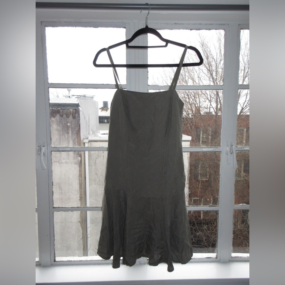 Olive Green Spaghetti Strap Slip Dress